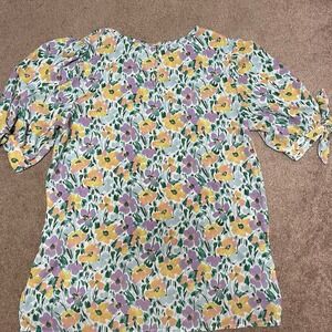 Banana Republic Women S Floral Keyhole Top Multi  Romantic‎ Tie Puffy Sleeve